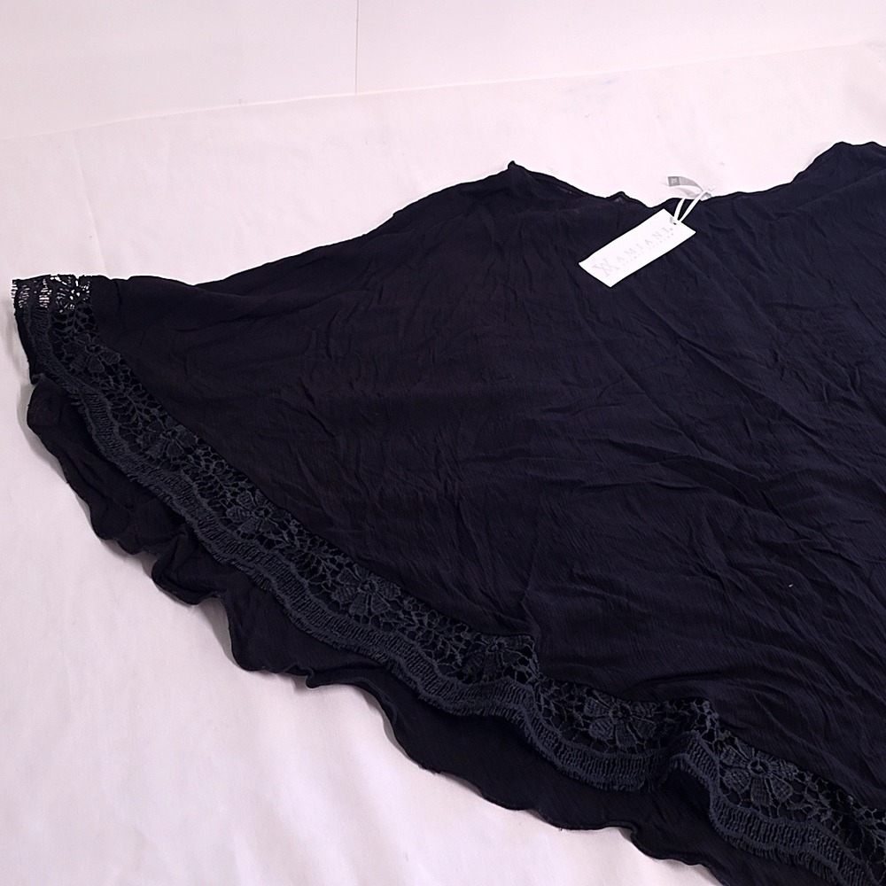Amiani Tunic Womens XL Black Asymmetrical Lace Trim Resort Fashion New